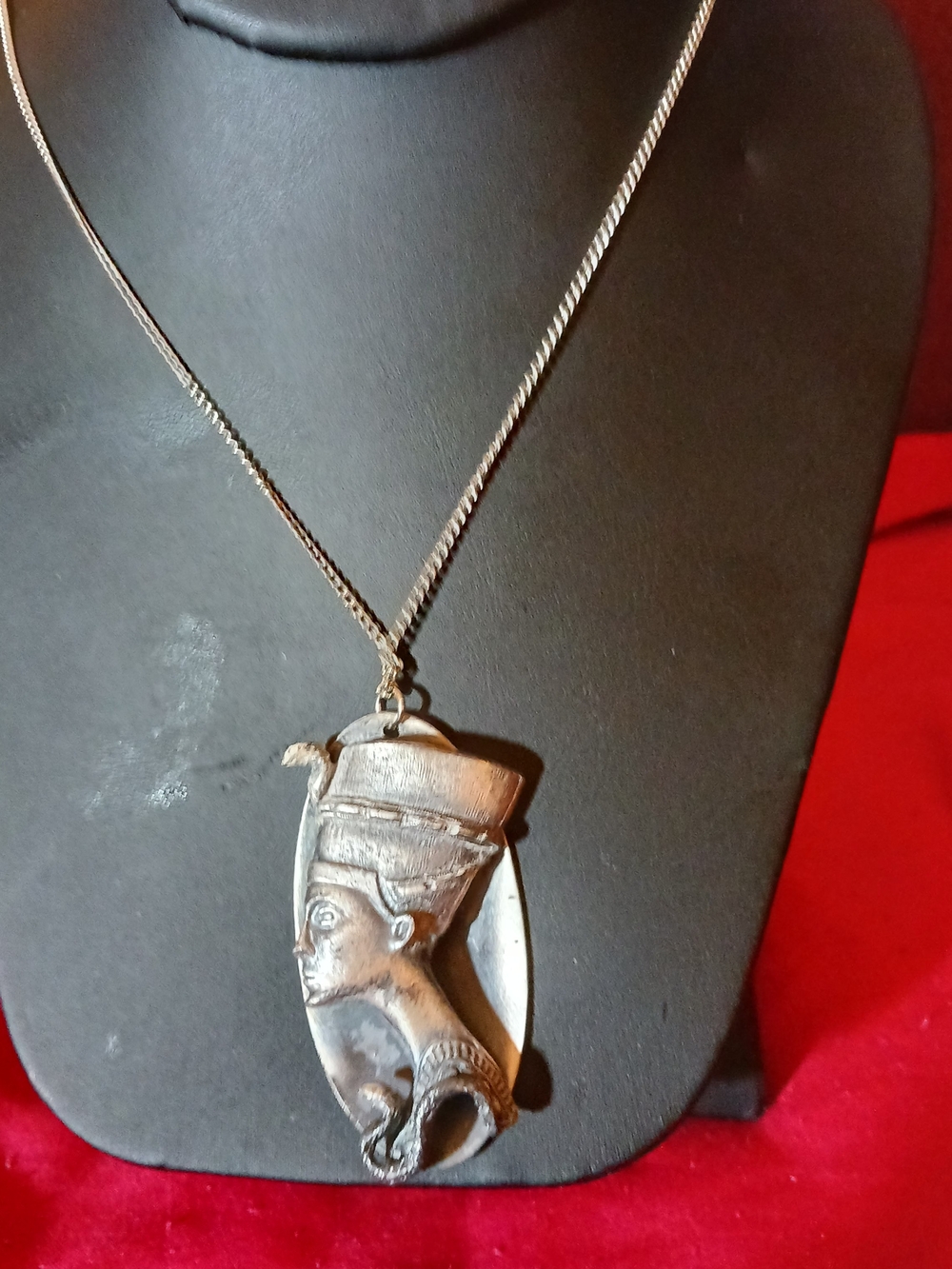 Egyptian Queen Pendant Necklace in Antique Silver Tone
